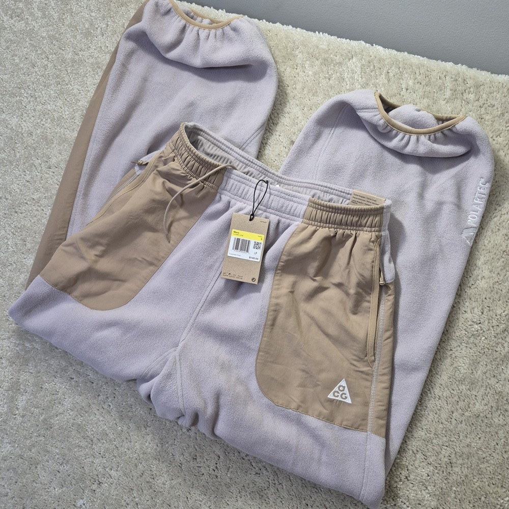 Nike ACG Wolf Tree Fleece Pants Mens Small Beige Polartec Streetwear Outdoor New - Picture 1 of 16